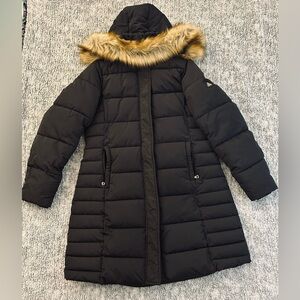 Spire by Galaxy Neva Fur Lined Hood Puffer Jacket, Women's Size L - Black